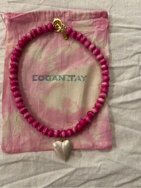 Logan Tay Pink Beaded Heart Pendant Necklace